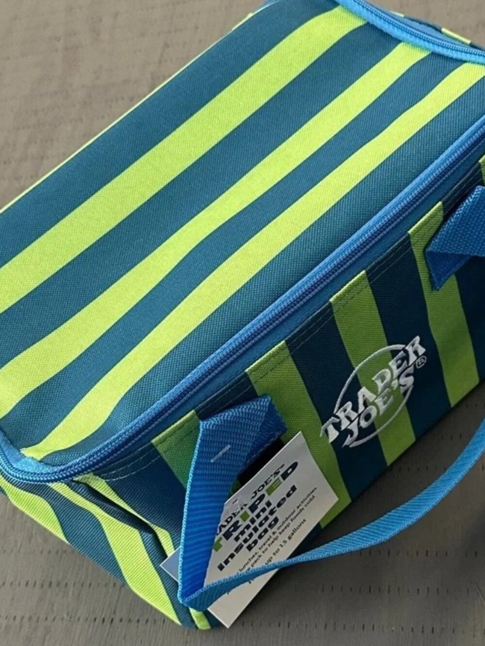 Trader Joe’s Mini Insulated Bag Blue & Green Stripes New Release Limited Edition - Picture 4 of 6